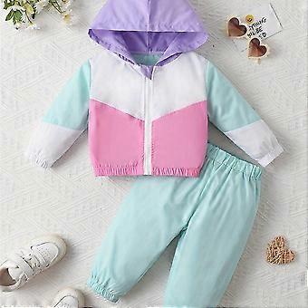 2 Piece Baby Girl Color Block Hooded Jacket and Solid Leggings Set