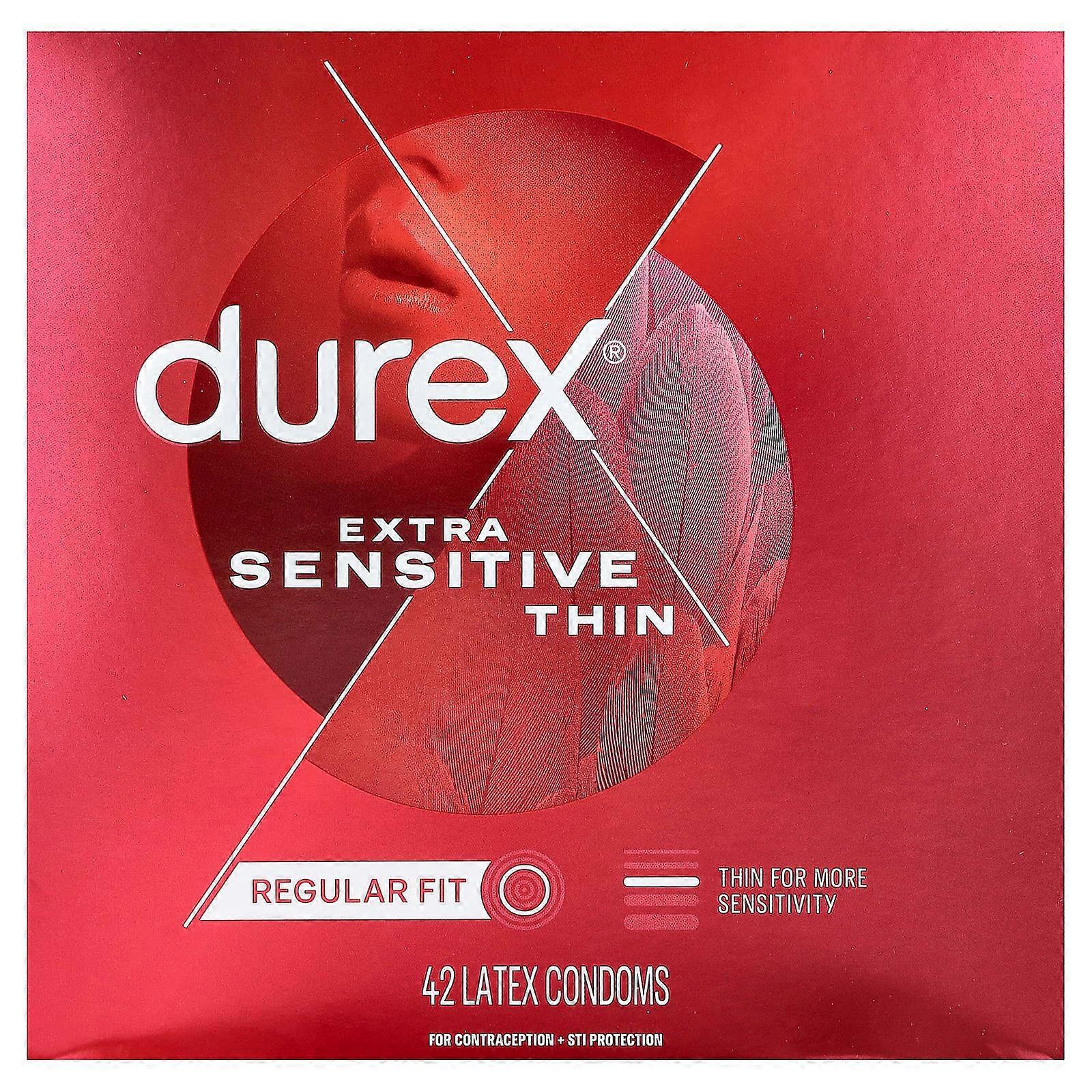 Durex, Extra Sensitive Thin, Regular Fit, 42 Latex Condoms