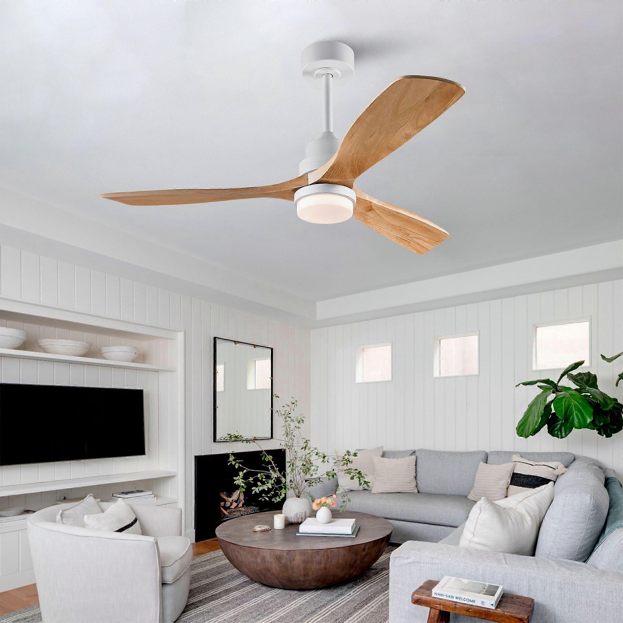 52-inch ceiling fan with light, remote control, dimming function, solid wood blades, power outage memory function, quiet DC motor, modern ceiling fan 