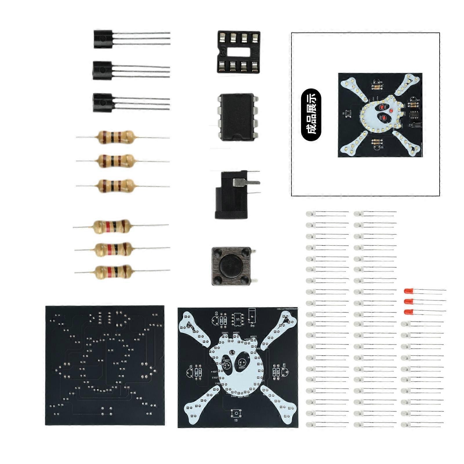 Skull LED Circuit Soldering Kit with Through-Hole Components, Push-Button Selection and 3 Sequential or Synchronized Flashing Effects Multicolor