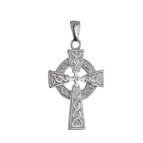 Silver 41x29mm embossed knot design Celtic Cross with bail