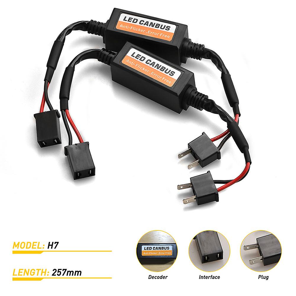As Shown-2pcs H7 Led Headlight Decoder Adapter Canbus Anti-flicker Harness Bulbs Resistor Decoder Warning Error Canceller Plug And Play