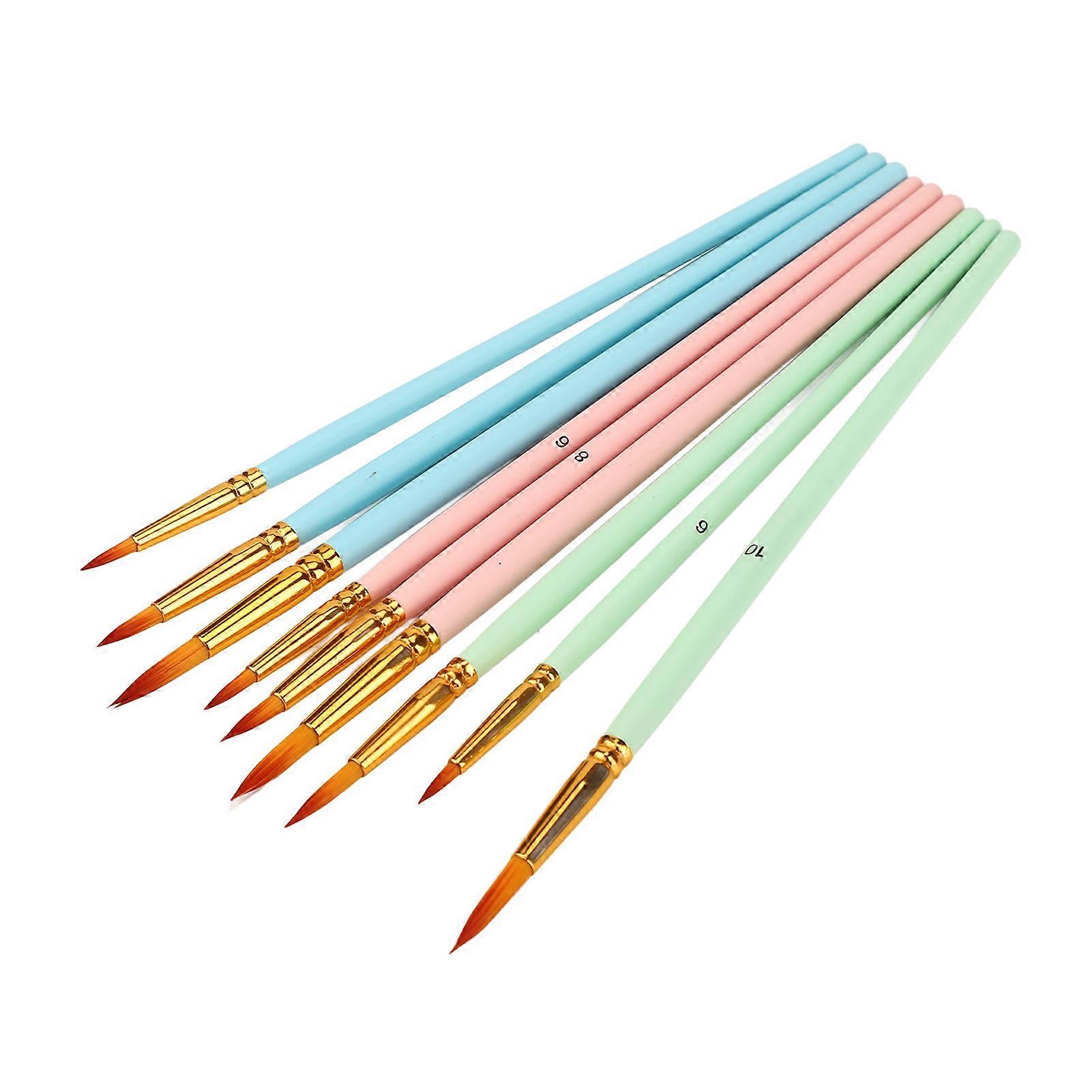 9 Pcs Pointed Paint Brushes Blue Pink Green High Elasticity Long Poplar Handle Pointed Round Nylon Watercolor Brushes Set