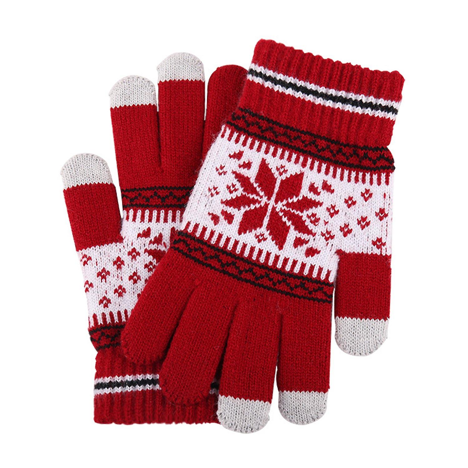 1 Pair Cycling Gloves Three Fingers Touch Screen Sensitive Polyester Snowflake Pattern Gloves