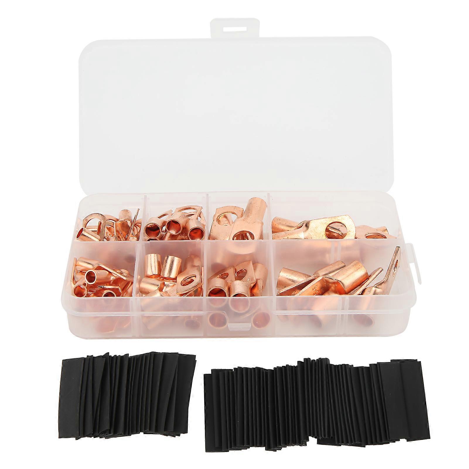 Qukaim Terminal Connectors 140 Pcs Wire Lugs Heat Shrink Tube Set, Thickened Copper Terminal Connectors with Heat Shrink Tubes for Battery Cable