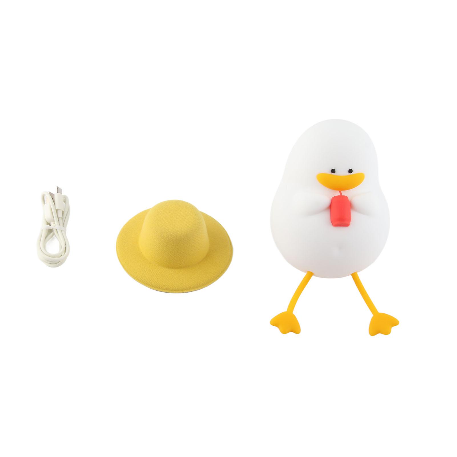 Veilleuse en silicone, chargement USB, luminosité réglable, LED, lumière douce, mignon canard, lampe de nuit avec support de téléphone et chapeau