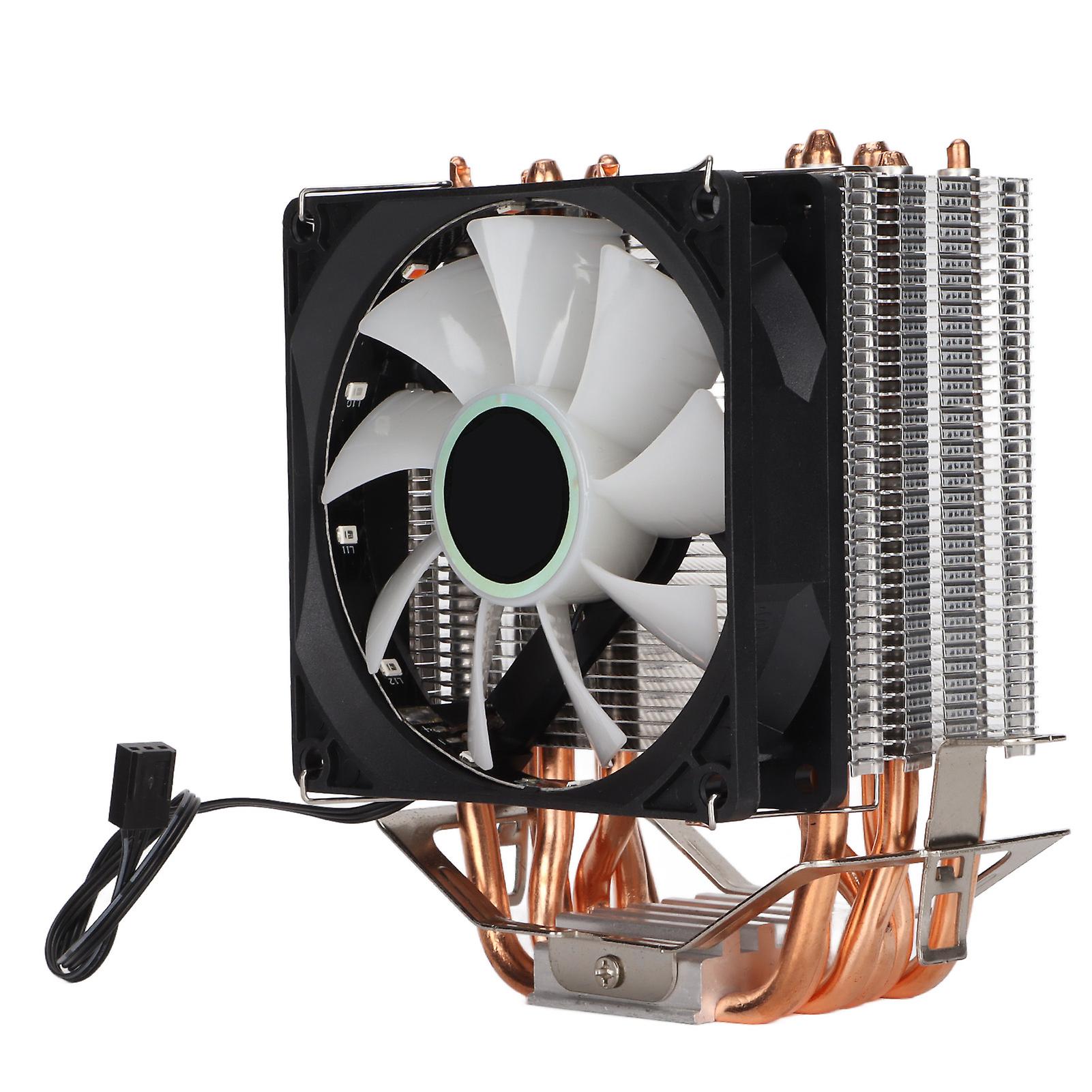 6-tube 90mm 3-pin CPU cooler with RGB lighting for Intel LGA775 1155 1156 for AMD AM2 AM3. Single fan.