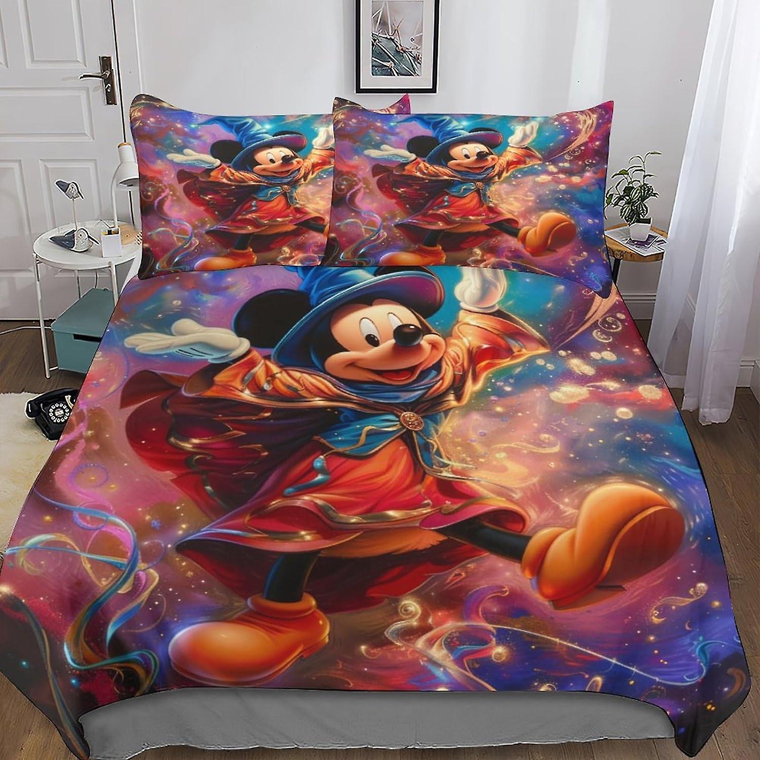 DSJackson Mickey Mouse Premium Hidden Zipper Closure Duvet Cover Set - Vibrant 3D Print Microfiber Cartoon Bedding, Complete 3-Piece Bundle with Pillo