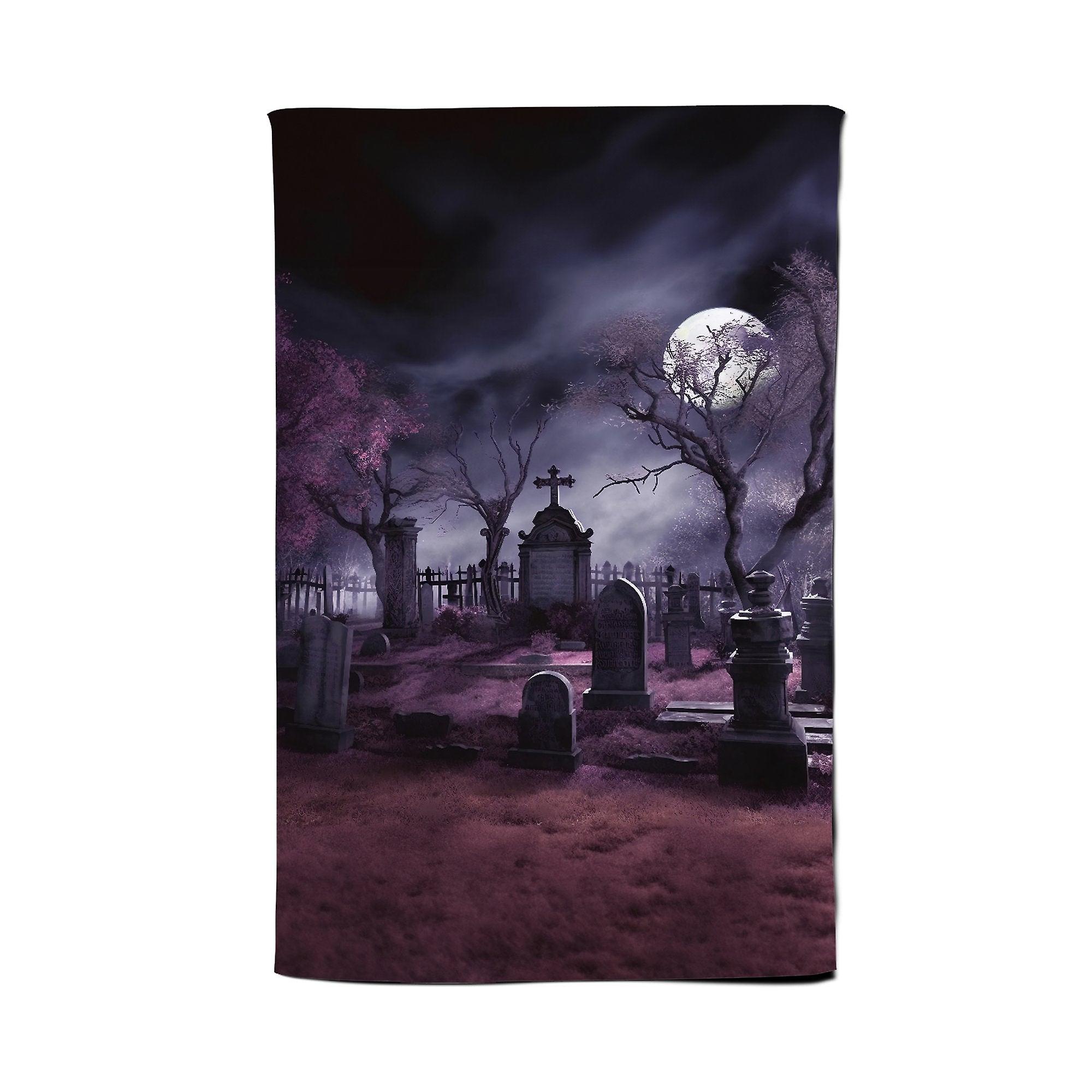 Witchs Moonlit Cemetery Design Tea Towel