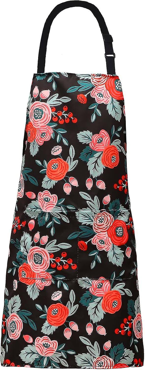 Cotton Linen Adjustable Bib Apron with Long Ties and 2 Pockets