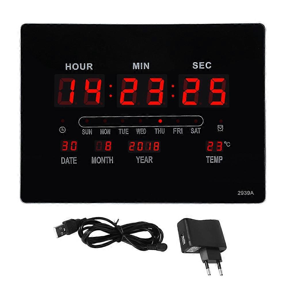 Household Electric Wall Mute Clock With Perpetual Calendar Temperature Humidity Display Eu Plug 110-220v