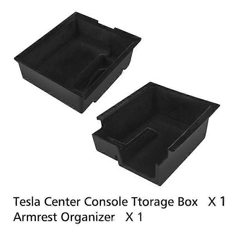 Compatible with Tesla Model Y Model 3 Center Console Organizer Tray Flocked Armrest Drawer Storage Box Car Accessories