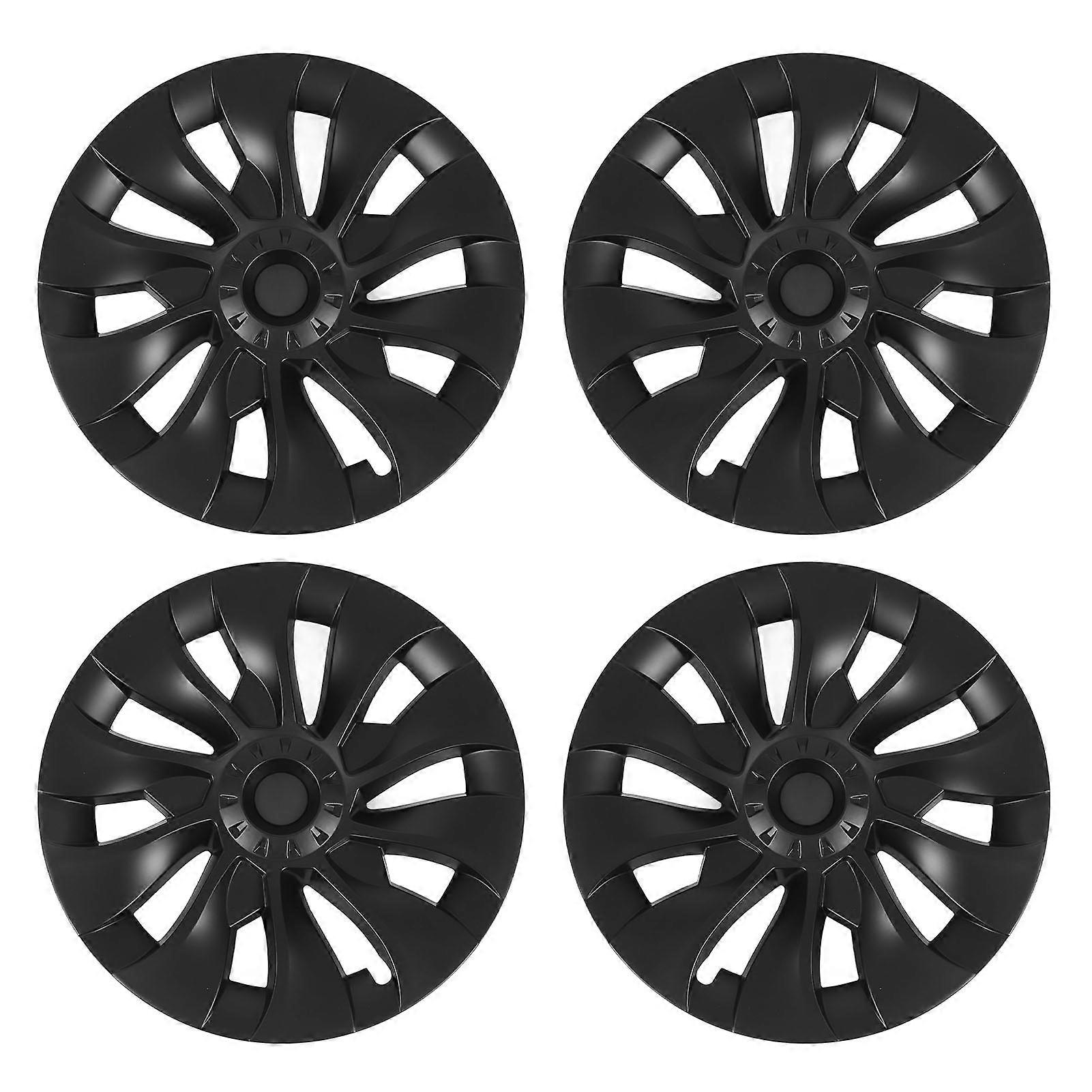 4pcs 18in Wheel Hub Cover Symmetrical Fully Wrap Hubcap Rim Protector Trim Replacement for Tesla Model 3 2017 to 2023 Matte Black E2U211