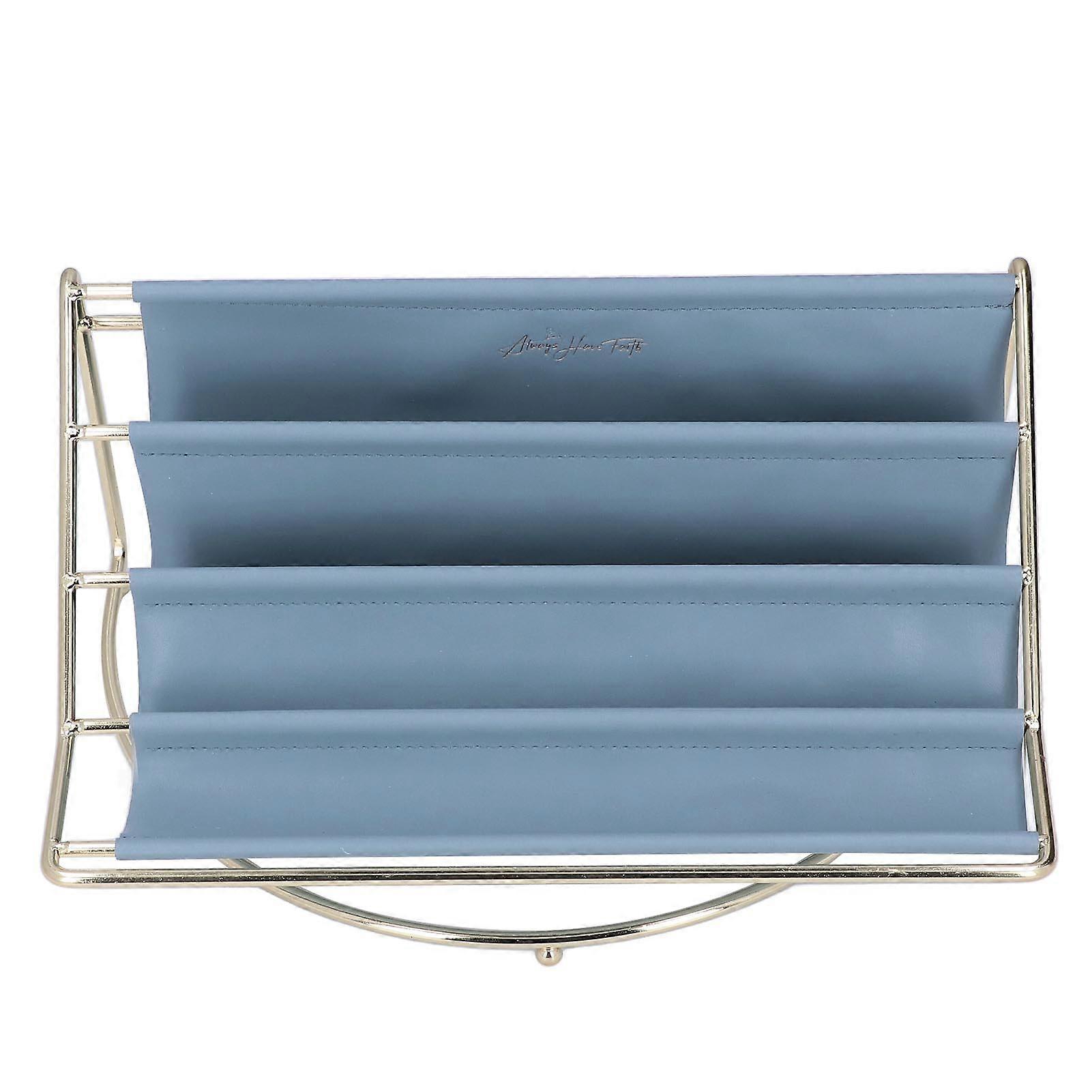 Desk Shelf Organizer Multi Layer Exquisite Premium Metal Leather Durable Stable Wide Application Desktop Organizerblue