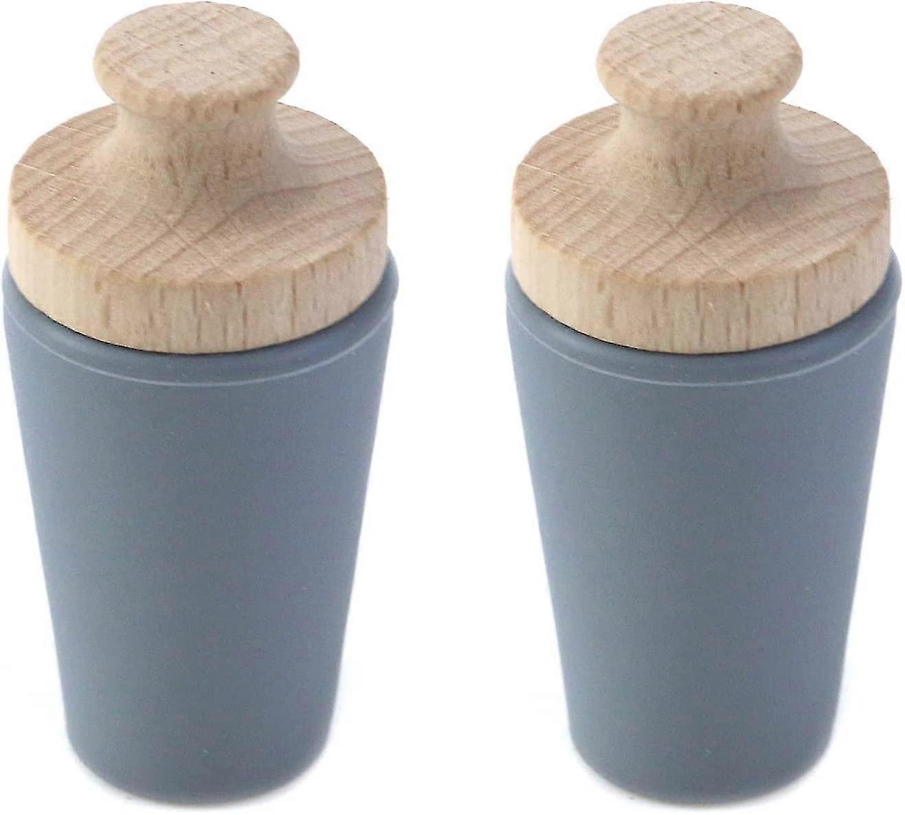 2-pack Solid Wood Wine Corks, Beer Caps Reusable (grey)