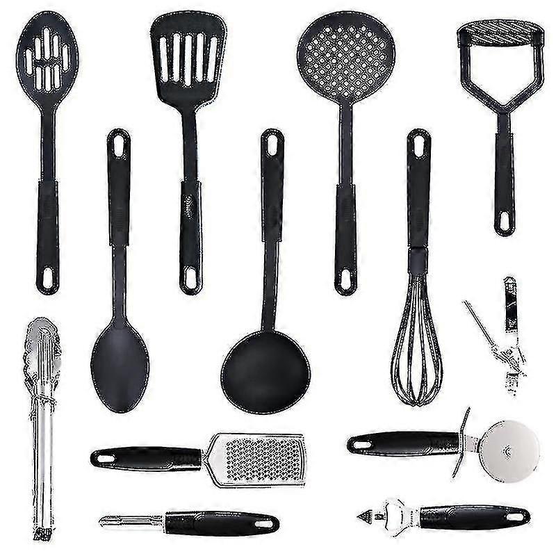 Yy Εργαλεία κουζίνας βαθμού τροφίμων Μαύρο ανθεκτικό στη θερμότητα νάιλον μαγειρικά σκεύη σετ
