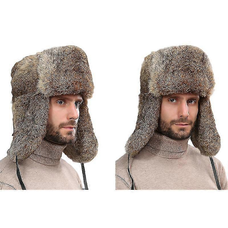 Genuine Rabbit Fur Russian Winter Hat Trapper Bomber W/ear Flaps ...