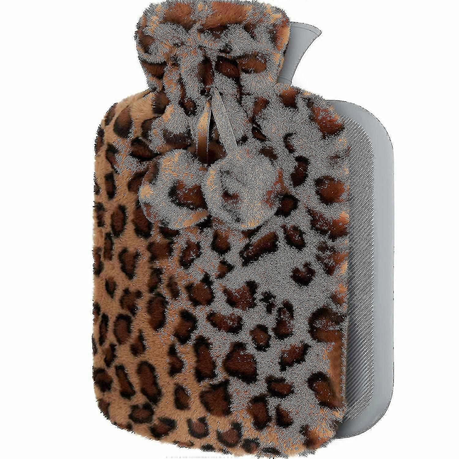 Hot Water Bottle Soft Premium Cover 2l Leopard Brown
