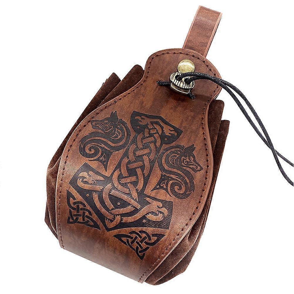 Medieval Synthetic Leather Bag Portable Drawstring Purse Vintage Data Bag