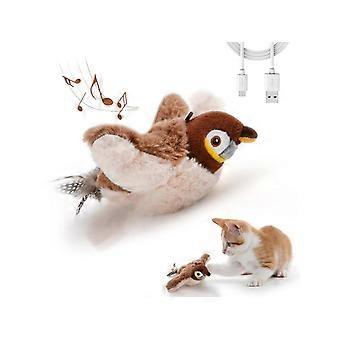 Squeaky Cat Toys Rechargeable Flapping Toy Touch Activated Plush Toys - Brown