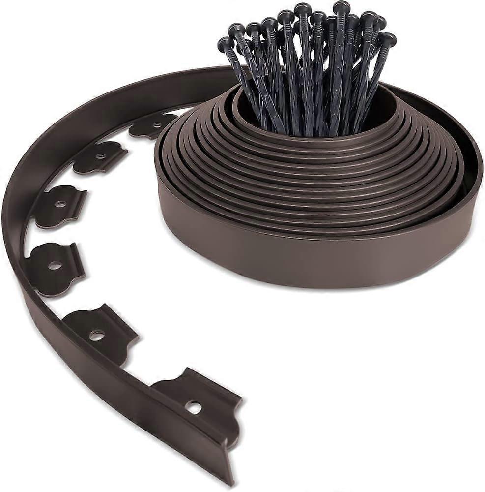 Plastic Garden Edging 10 Meters with 30 Anchor Stakes Flexible Lawn Edging Lawn Edging with Strong Stakes Garden Idea Height 50mm,Brown