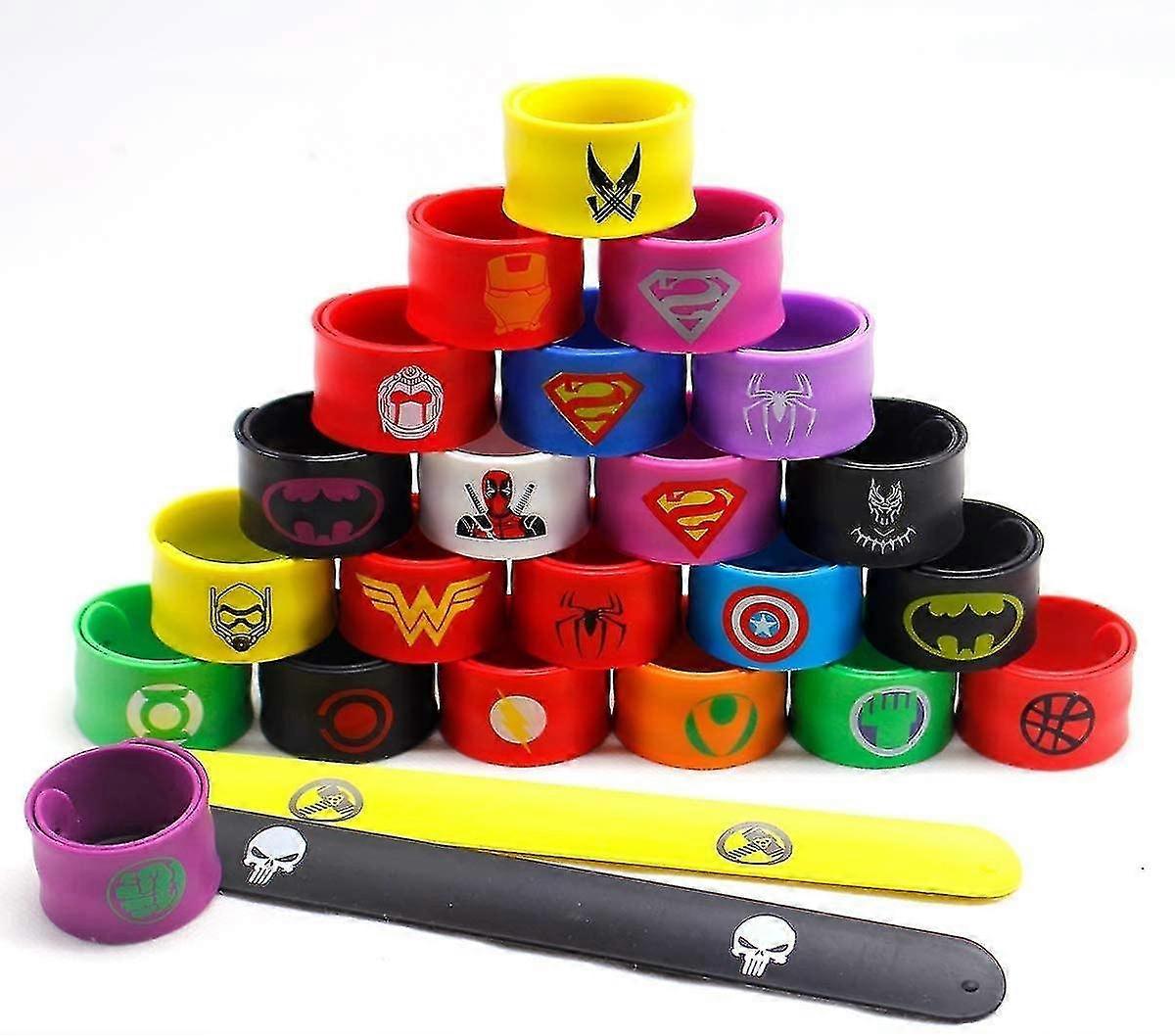 Pack De 10 Pulseras Slap De Superhéroes De Silicona | Modelos De Marvel: Superman, Batman, Wonder Woman Y Más | 22 X 2,5 Cm | Ideales Para Fiestas, Cumpleaños Y Disfraces