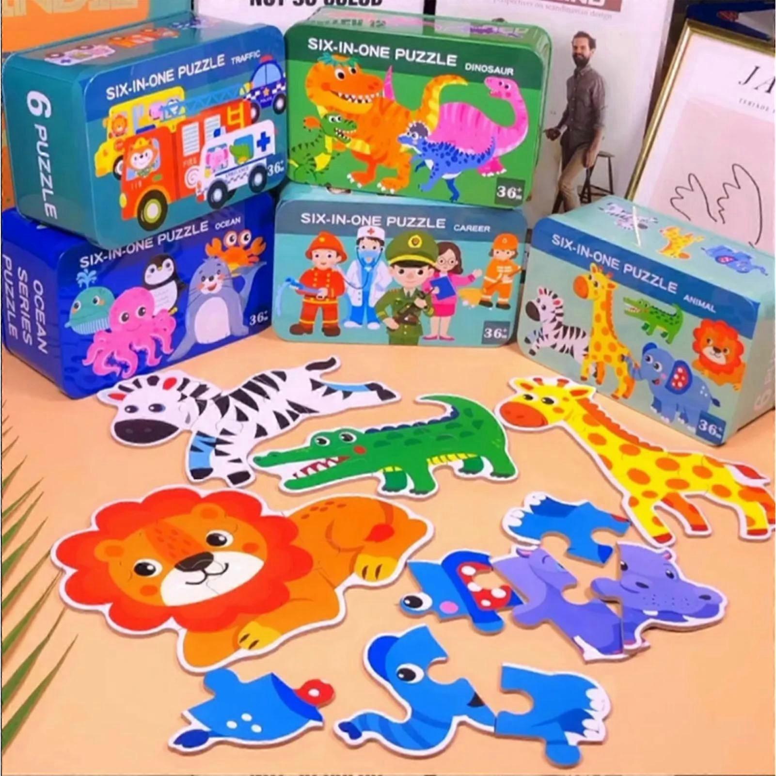6 in 1 Baby Jigsaw Puzzles Animal Patterns Colorful Printing Educational Hands On Puzzle Toy