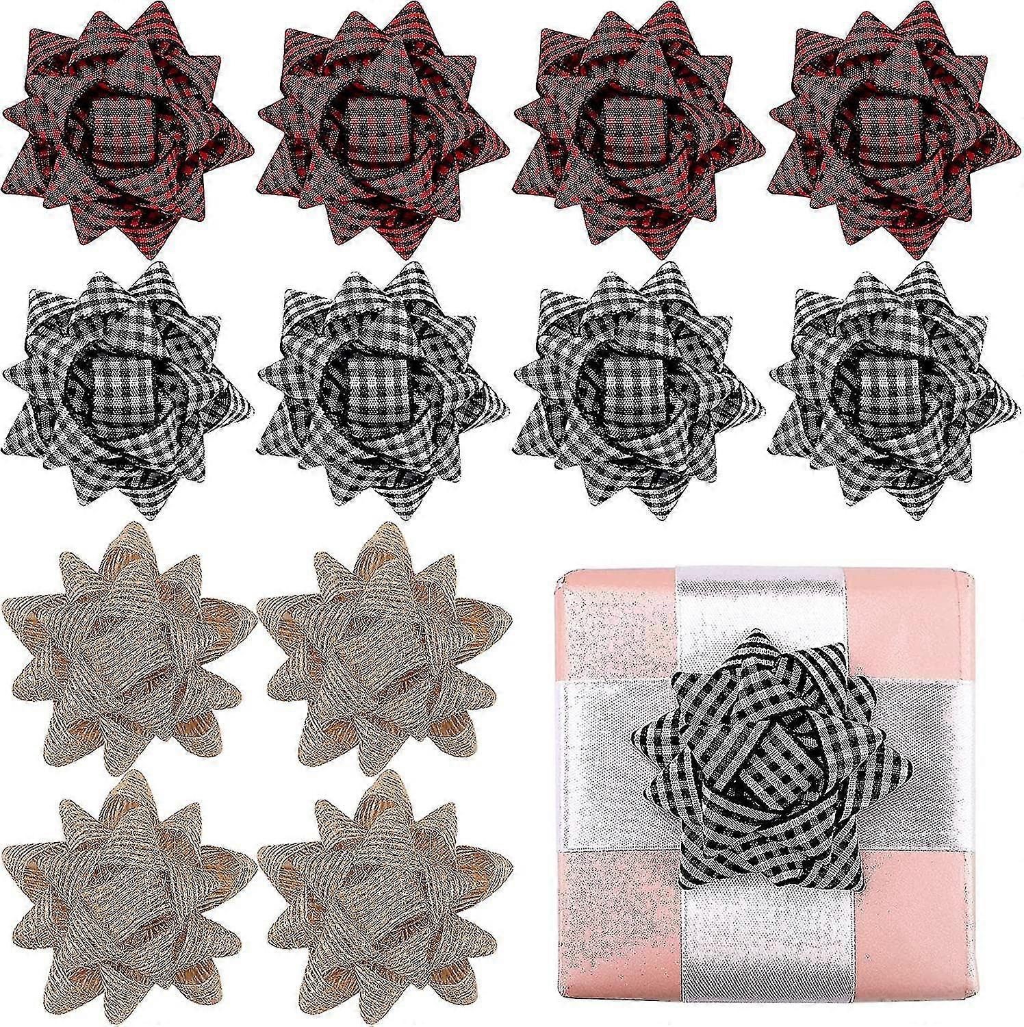 12 Pieces Christmas Bows For Gift Wrapping Buffalo Plaid Gift Bows Red White Black Wrap Bows Burlap Bows Mini Xmas Decorative Bows For Wreaths Christm