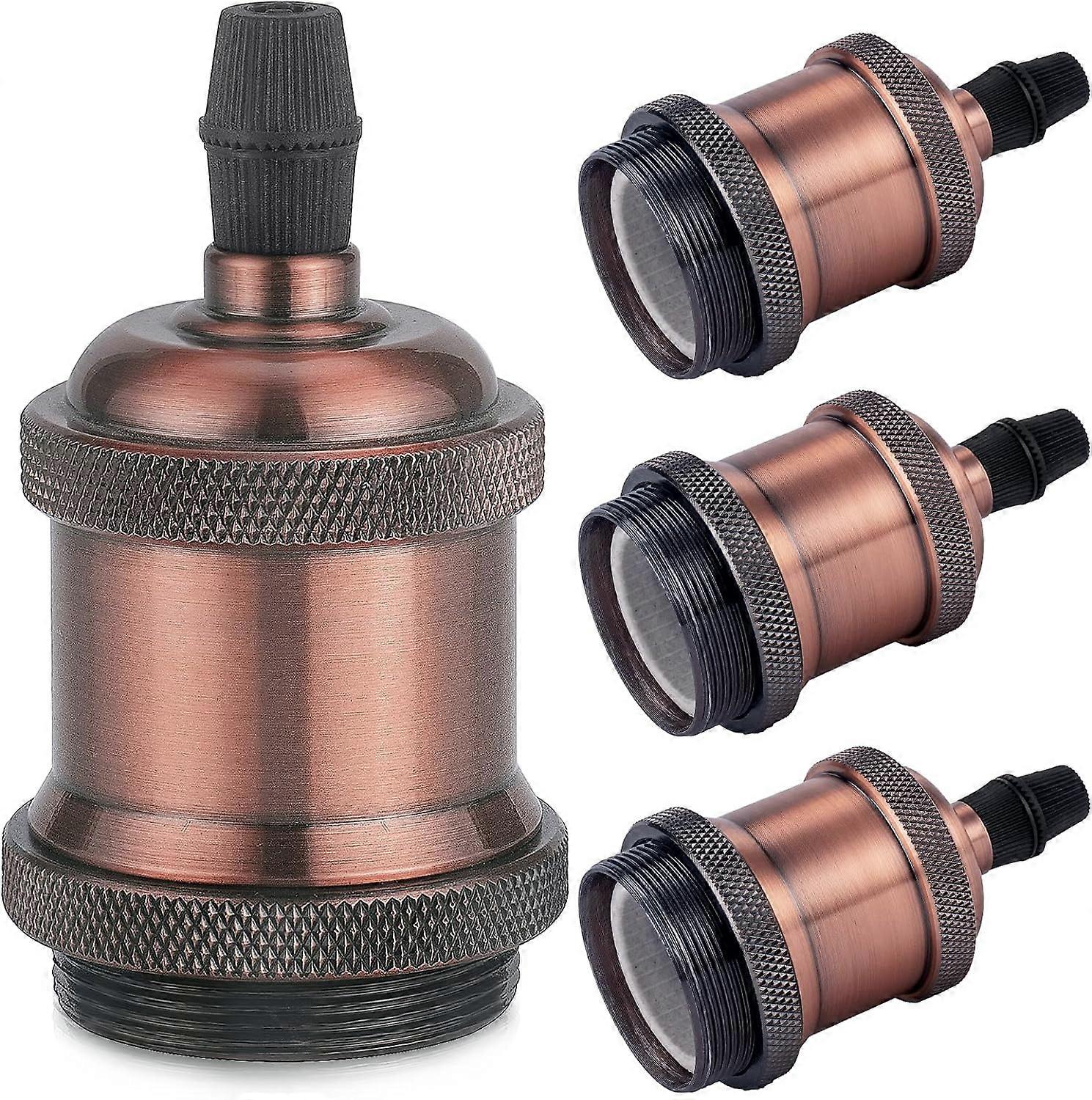 Vintage E27 lamp socket, Edison retro pendant lamp, Solid ceramic adapter, 4 Pieces red copper socket