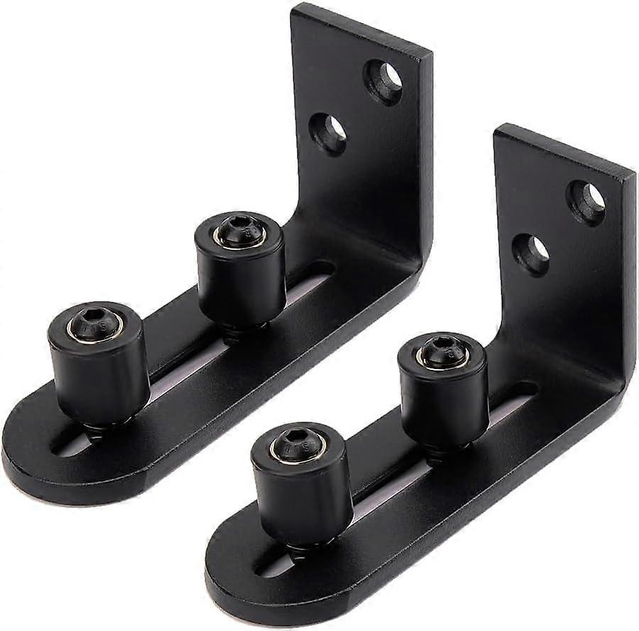 Adjustable Sliding Gate Guide Wall Mount Double Wheels Bottom Guide for Barn Door Hardware Accessory Black, 2PCS