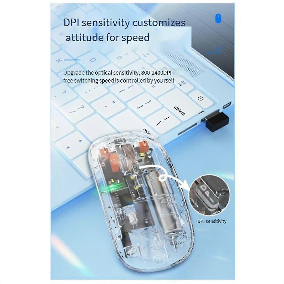 Mute Wireless Bluetooth Mouse 3-mode Transparent Mouse 2.4g+bt For Laptop/tablet