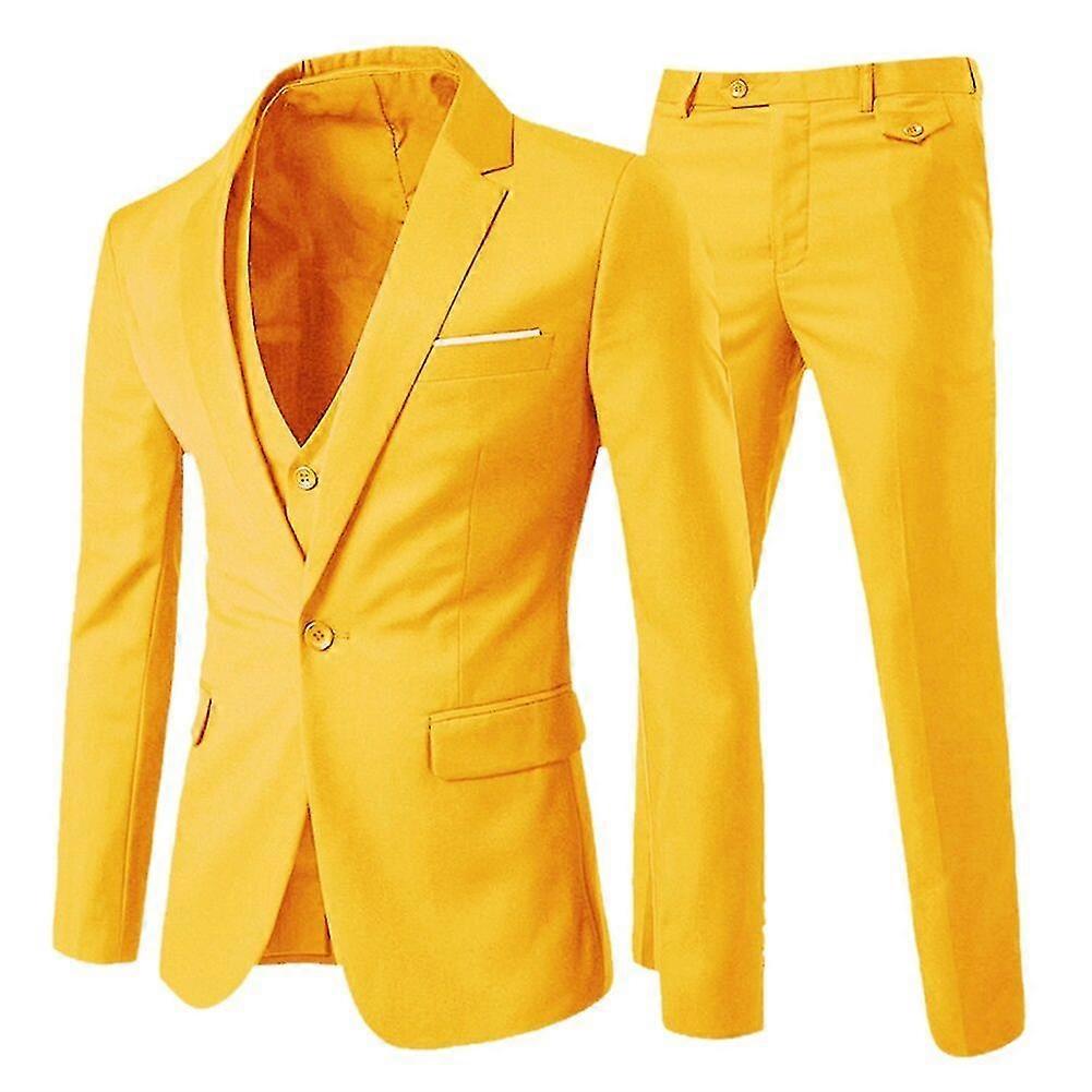 VAWAN Mens Suit 3-Piece Wedding Business Party Solid Color Slim One-button Suit (Blazer + Vest + Pants)