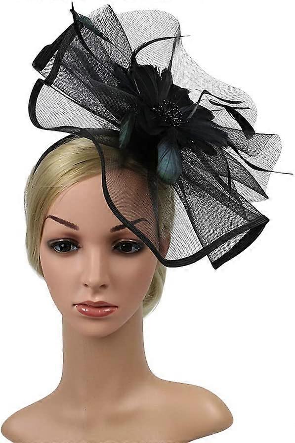 Kvinders blomsternet bryllupsfascinator hat (sort)