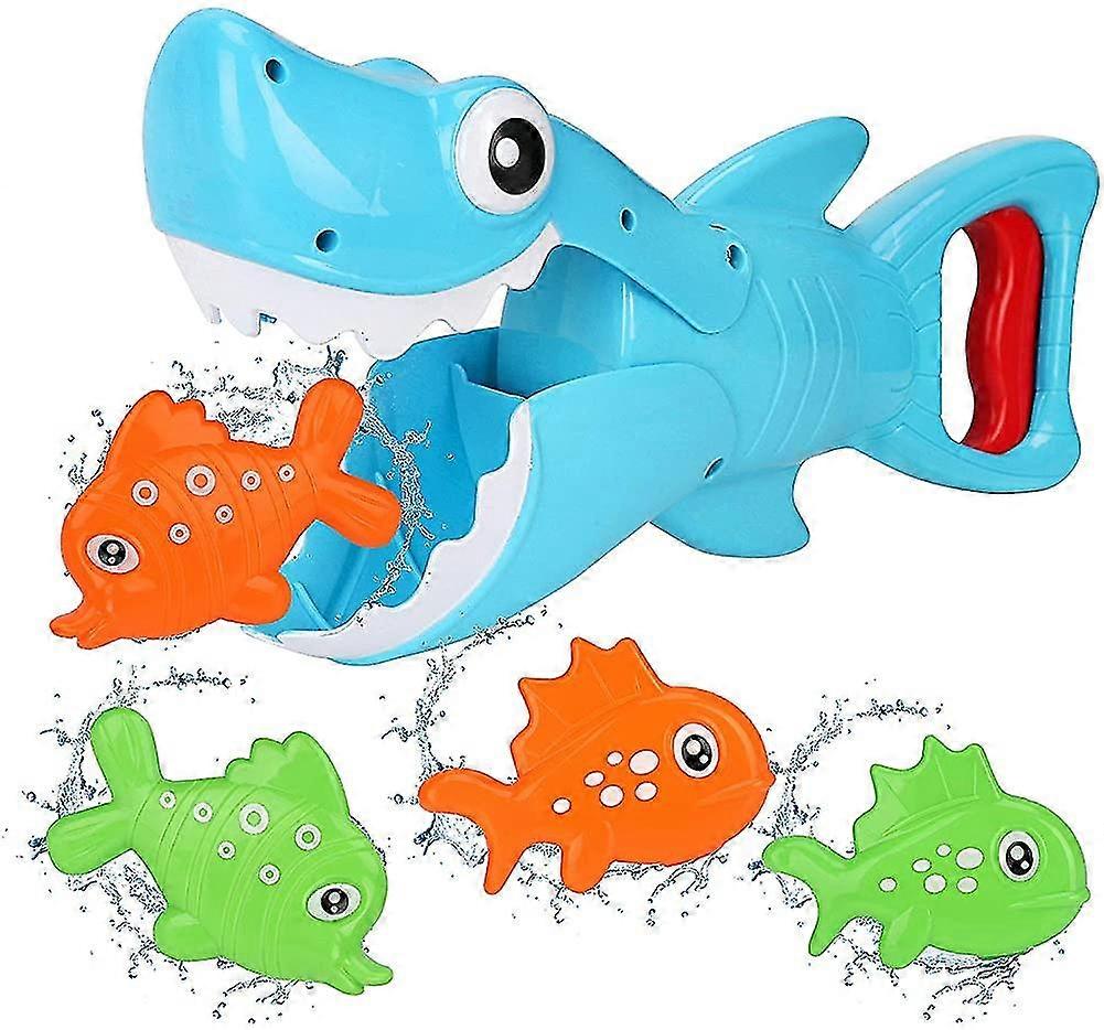 Baby Bath Toy, Shark Bath Toy With Small Fish, With Great White Shark, 8 Floating Fish, Fishing Net And Storage Bag