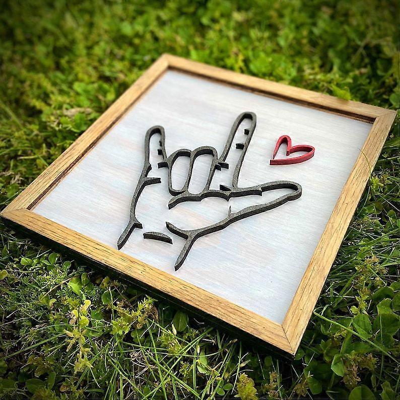 나무 벽 예술 장식 가정 장식, 나는 당신을 사랑합니다 수화 나무 사진 프레임 벽걸이 공예 20 x 20 cm