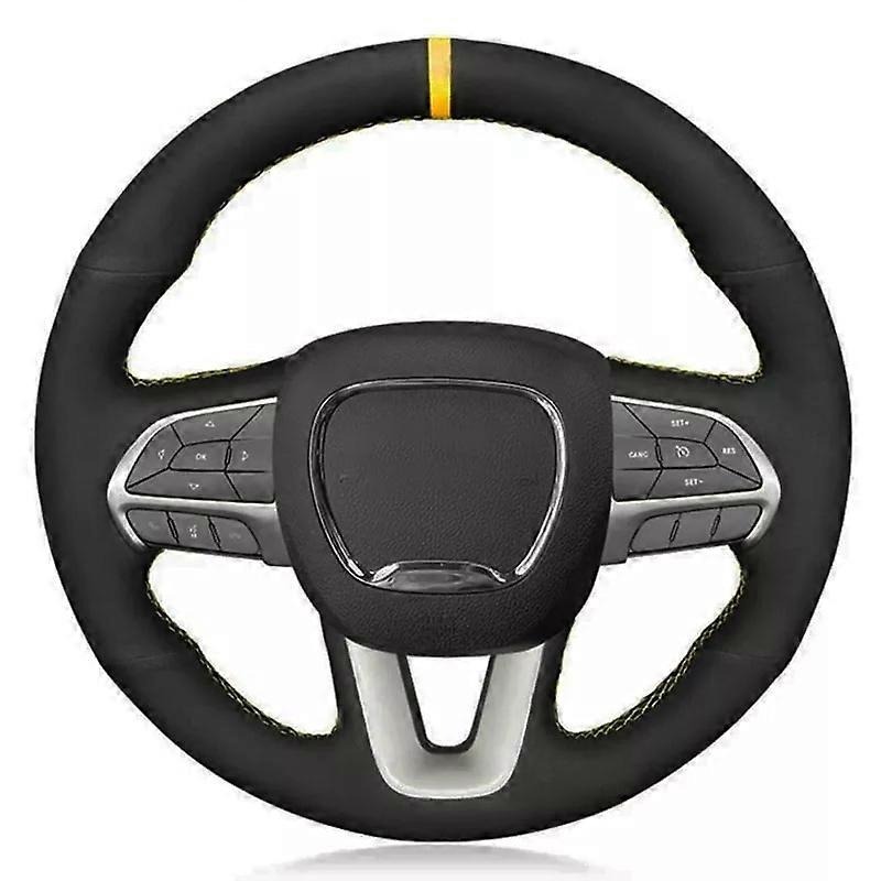 Car Steering Wheel Cover Hand Sewing Soft Black Suede For Dodge Challenger 2015-2021 Charger 2015-2021 Durango 2015-2021