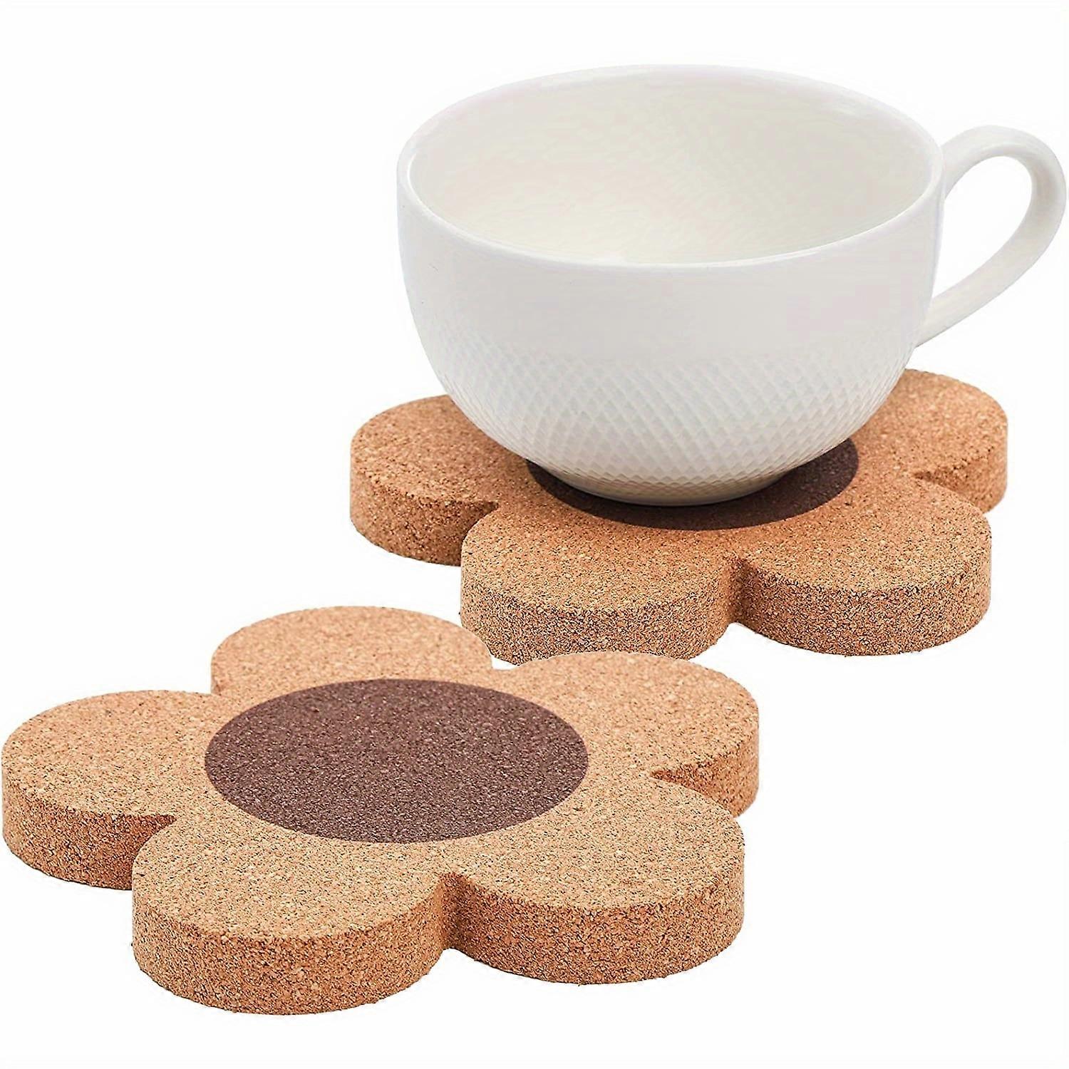 4pcs Large Wooden Flower-Shaped Coasters - Absorbent, Heat-Resistant, Scratch-Free, and Durable for Protecting Surfaces from Water Marks and Spills, P