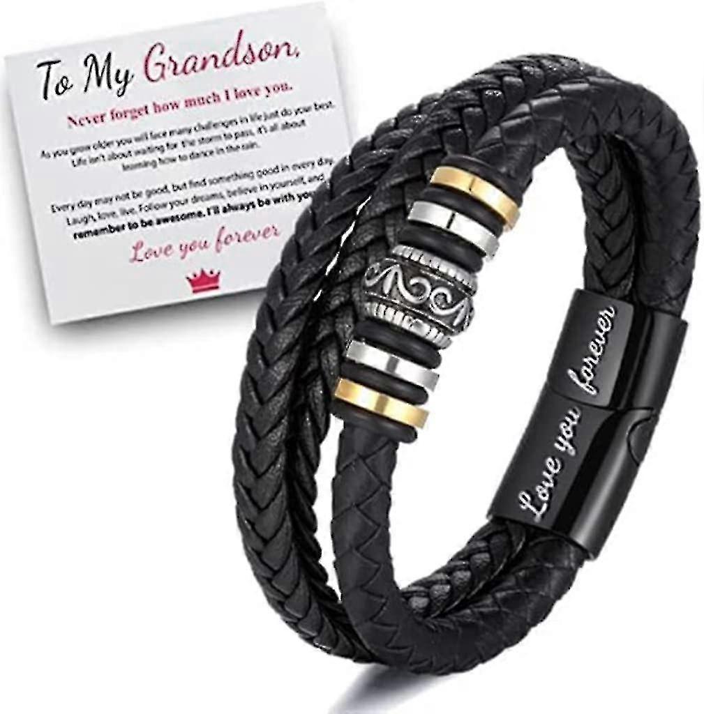 Rostfritt stål inspirerande armband för män pojkar - läderflätat, alltid med dig