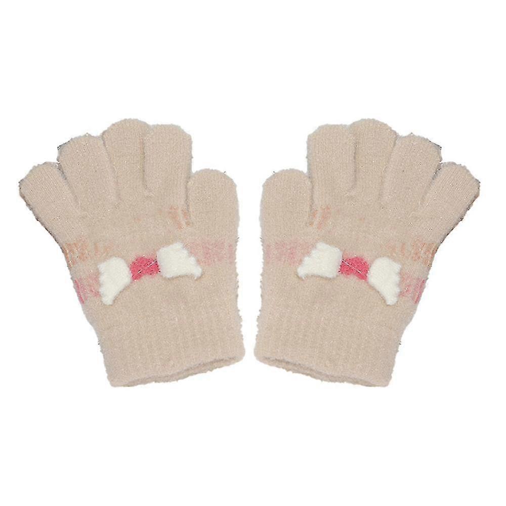 Children's cute kitty warm winter knitted glovesKhaki