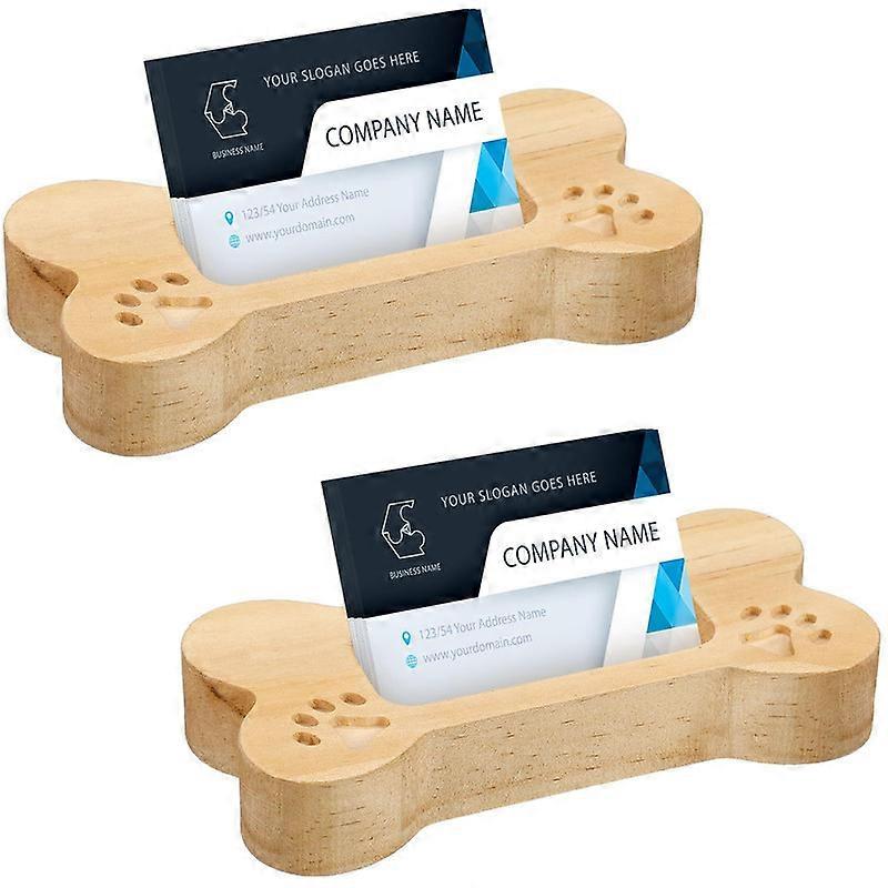 2 Pcs Business Card Holder, Wood Business Card Display Dog Bone Business Card Stand