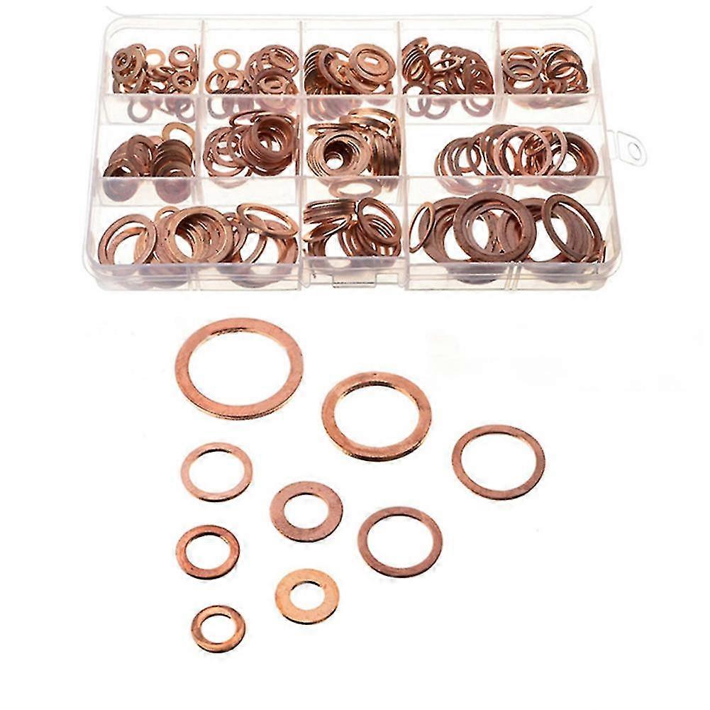 280pcs Round Copper Washers Flat Rings Plumbing Sealed Assorted Kit For Screws