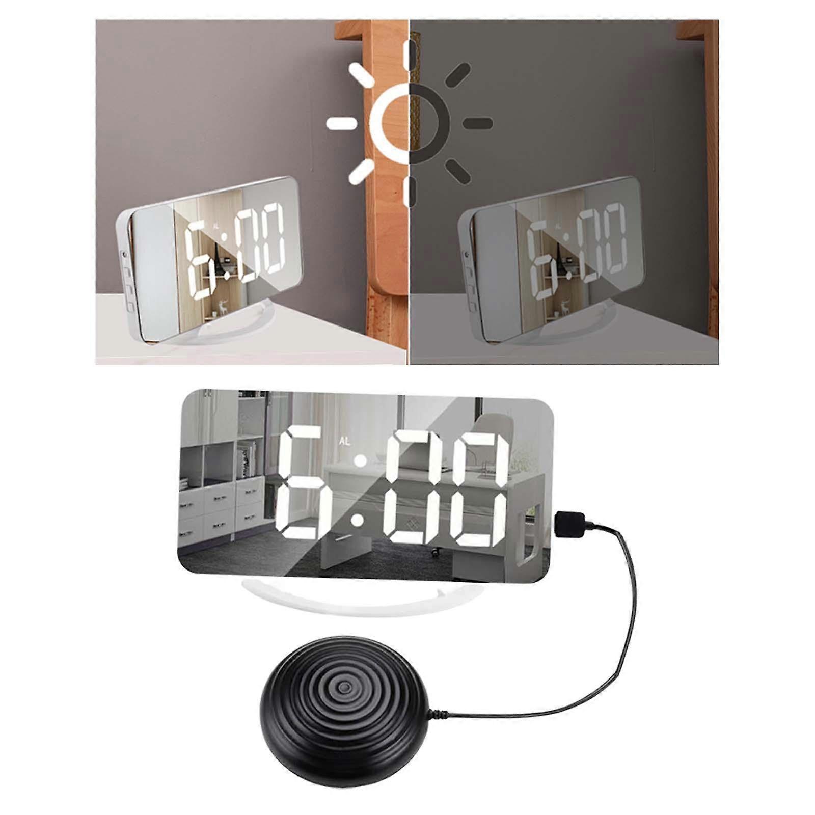 Loud Alarm Clock with Vibrator LED Display Mirror Face Snooze Function Night Light