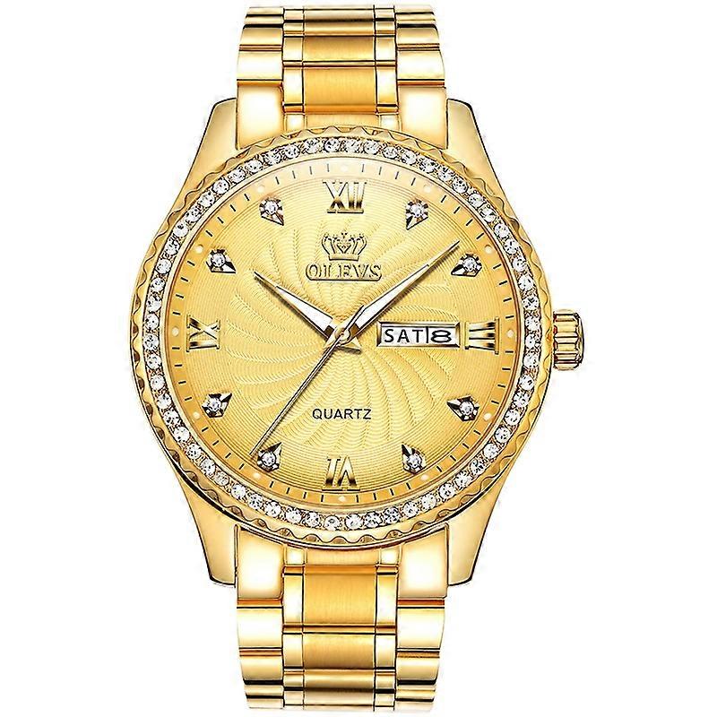 OLEVS 5565 Men Waterproof Diamond Angular Watch Gold