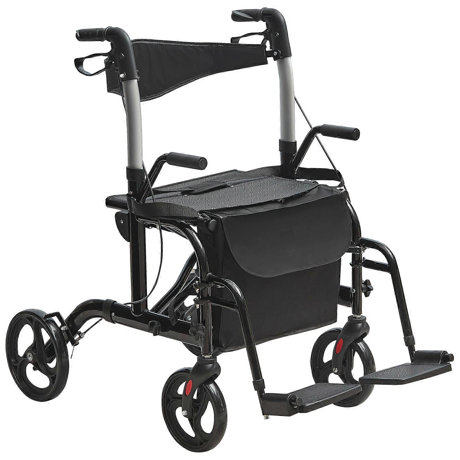 2 in 1 Rollator Walker & Transport Stuhl für Senioren, Klappbarer Rollator Rollstuhl Combo & Fußstützen