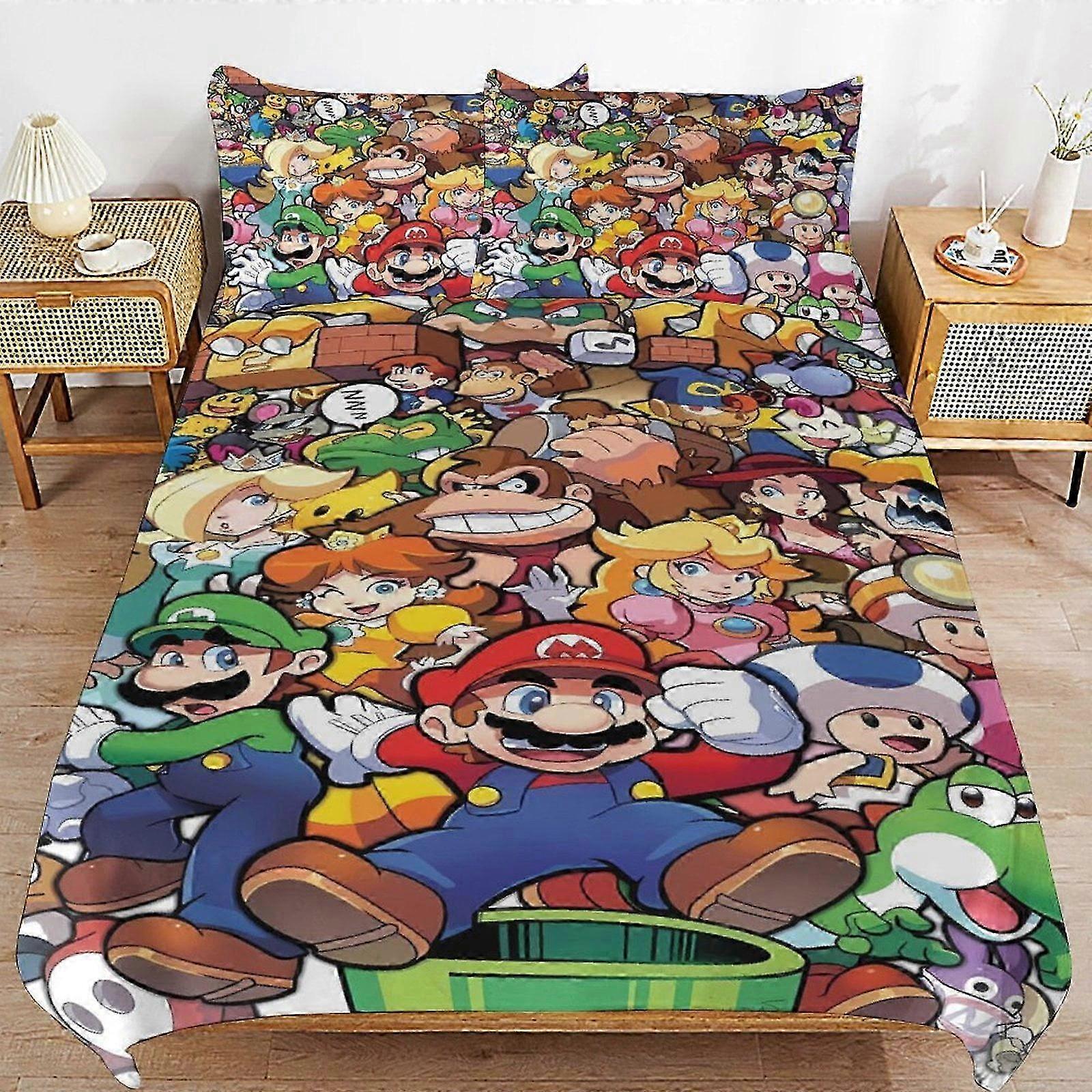 Sengetøj Super Mario Seng Dynebetræk Microfiber Sengetøj Sæt 3D Trykt Letvægts 3-delt Dynesæt, Giver dig varme