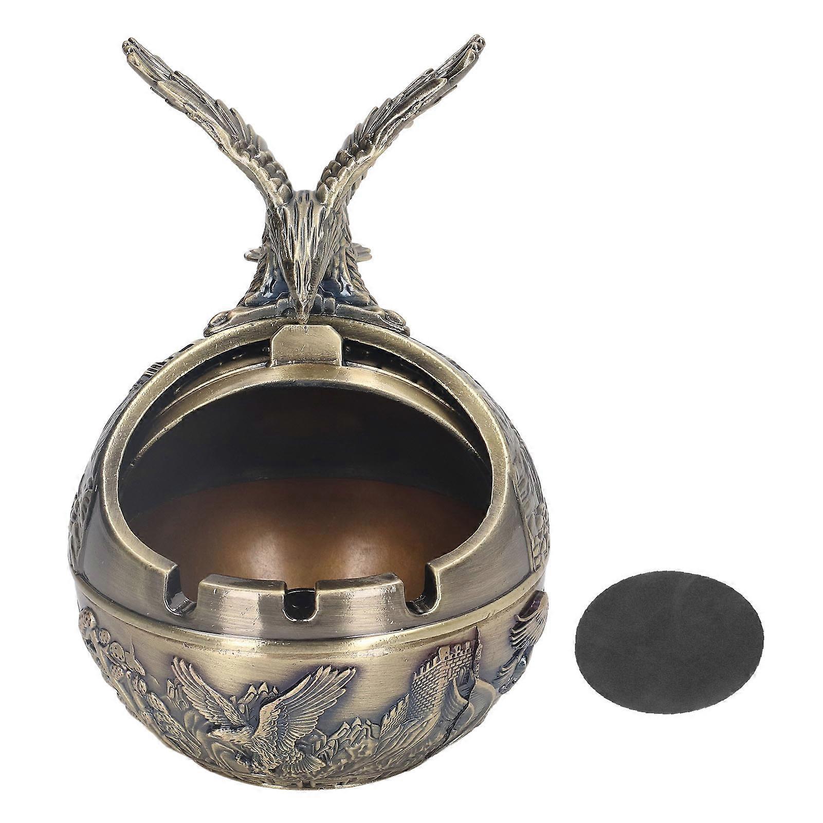 Eagle Ashtray with Lid Skid Resistance Pads Cylindrical 3 Fixing Slots Windproof Ashtray Retro Ashtray for Office Restaurant