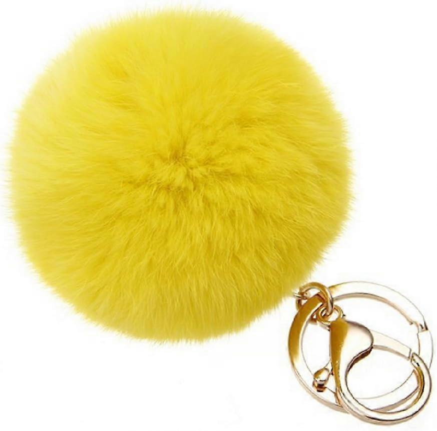 Genuine rabbit fur pompom key ring, soft touch guaranteed,Yellow