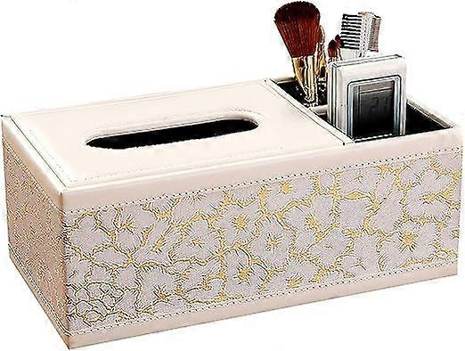 (White Lightning) Three-compartment leather storage box for remote control key tissue, multi-functional tissue box