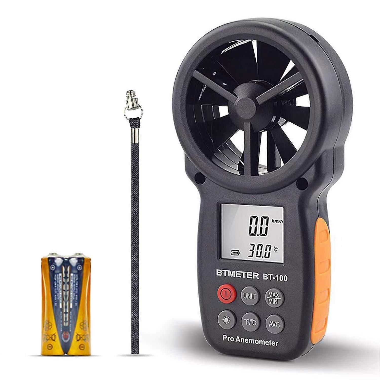 Digital Anemometer Handheld - BTMETER BT-100 Wind Speed Meter Gauge, Accurately Measure Wind Temperature Speed CFM with MAX/MIN/AVG