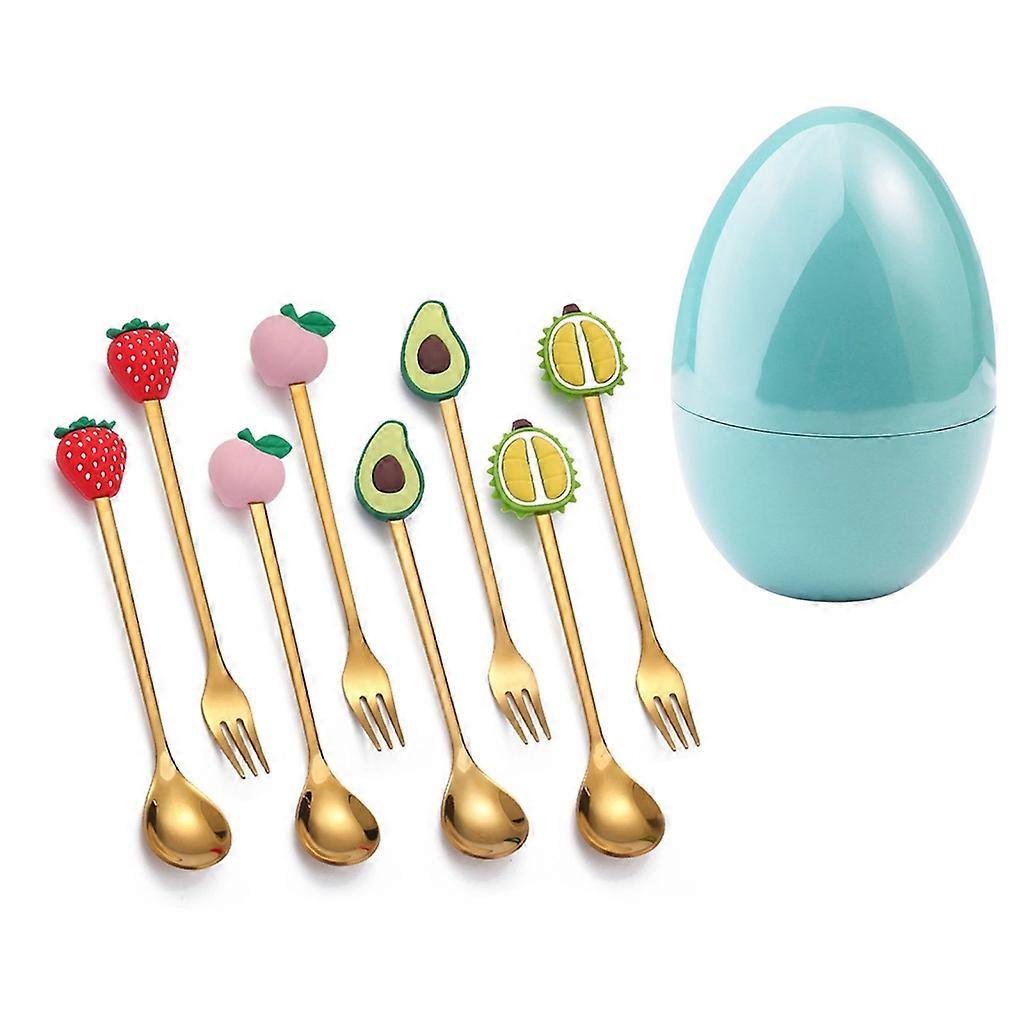 8PCS Appetizers Cake Fruit Fork Stainless Steel Cake Spoon for Creative Dessert